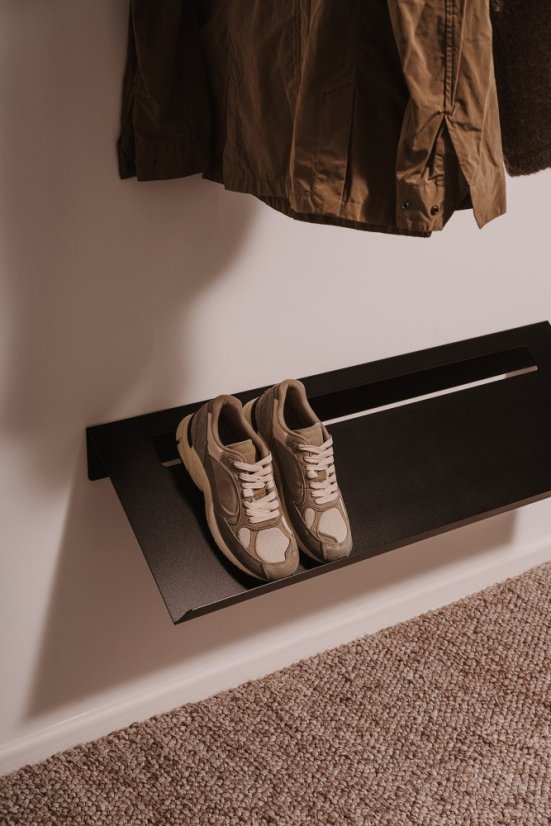 Nástenná kovová polica na topánky Torino čierna - Veľkosť: L