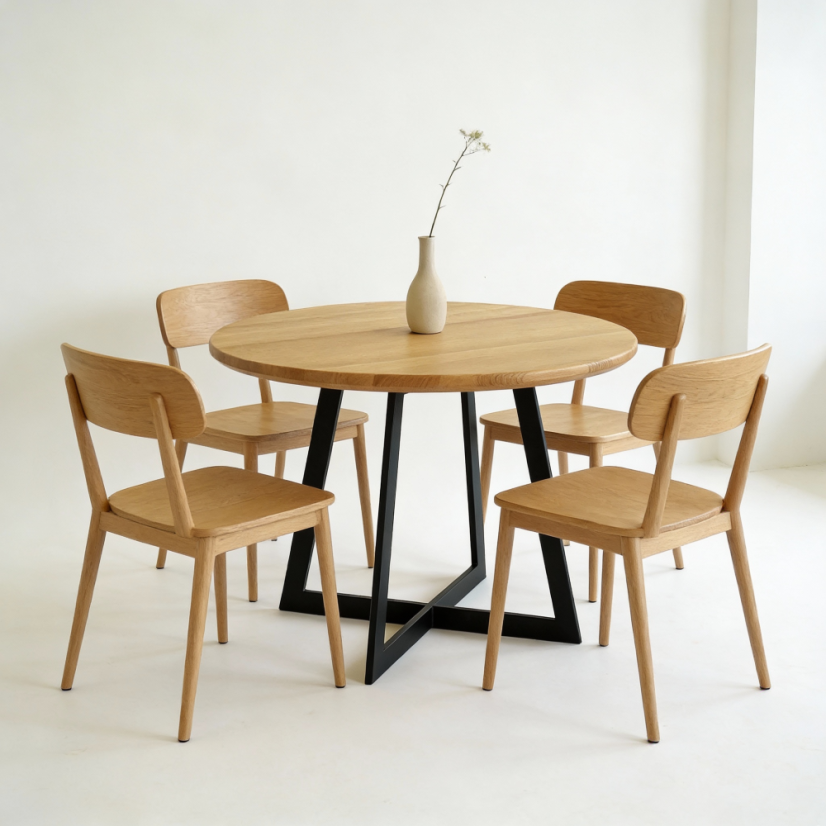 Kulatý jídelní stůl Rondo II s masivní dubovou deskou - Průměr stolové desky: 1100 mm