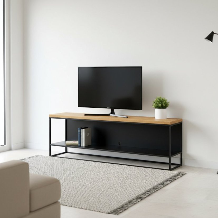 TV stolek West s masivní dubovou deskou