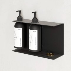 Kovový nástěnný držák s lahví a pumpičkou do koupelny Palermo černý