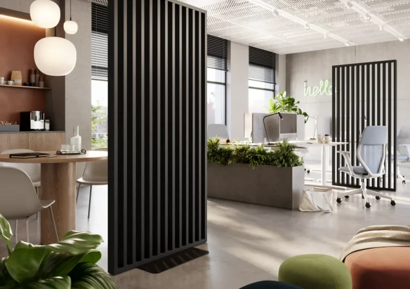 Samostatně stojící lamelová dělící stěna se základnou, kompletní sada, černá mat
