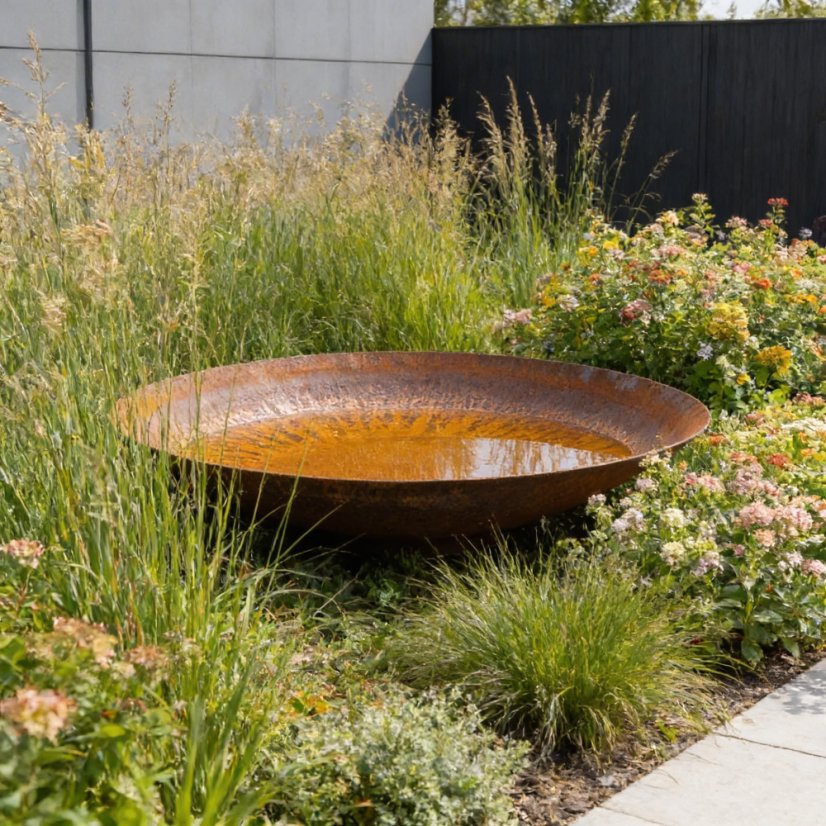 Zahradní cortenová mísa na vodu bez otvoru