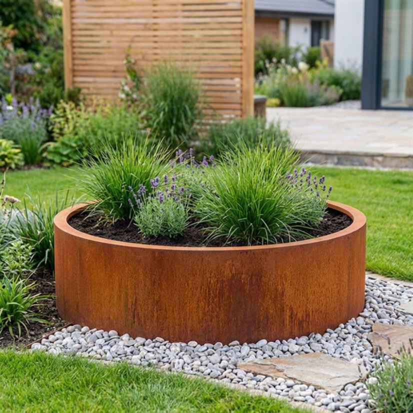 Cortenový vyvýšený záhon kulatý