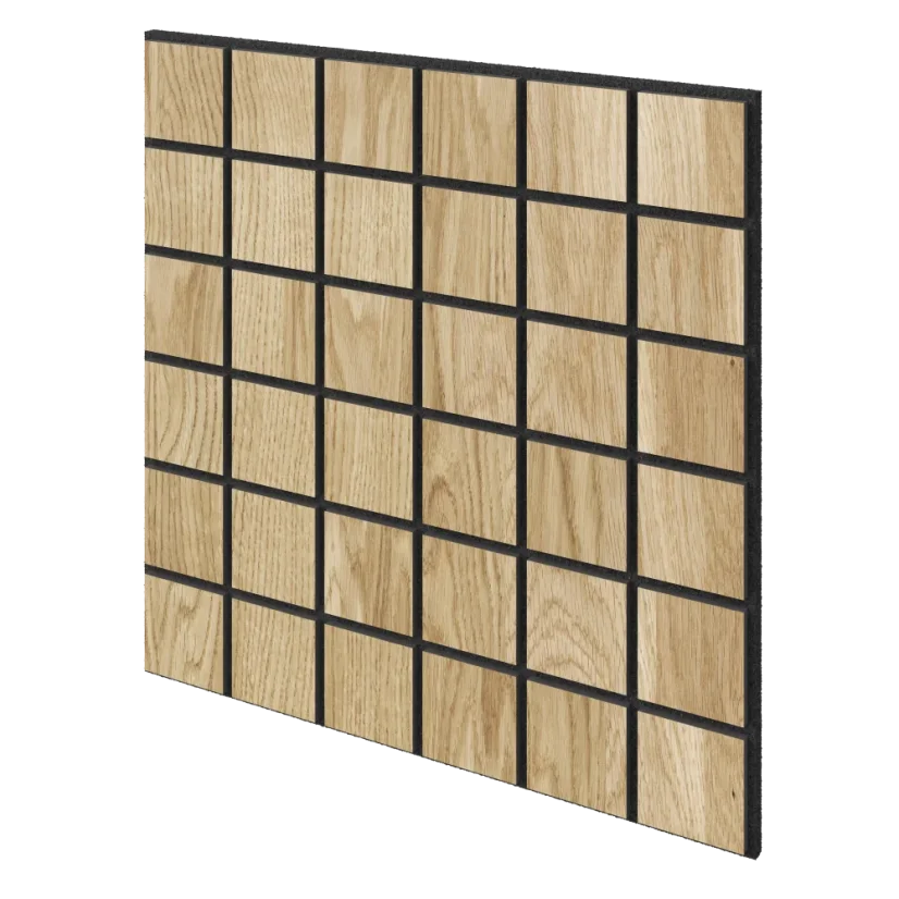 Akustický panel čtvercový, dubová dýha, černý filc, 60x60 cm