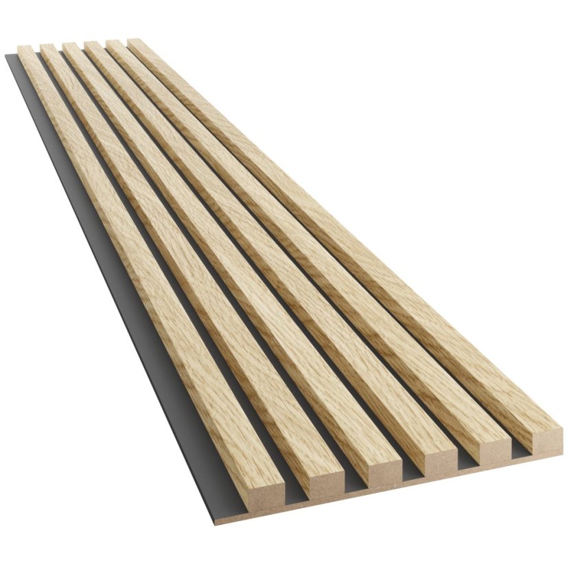 Akustický panel, podklad MDF deska, úzká lamela, Evropský dub, 30x275 cm