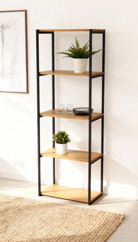 Regál Tower s masívnymi dubovými doskami