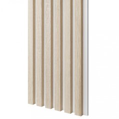Akustický panel, podklad bílá MDF deska, úzká lamela, dub Sonoma, 30x275 cm