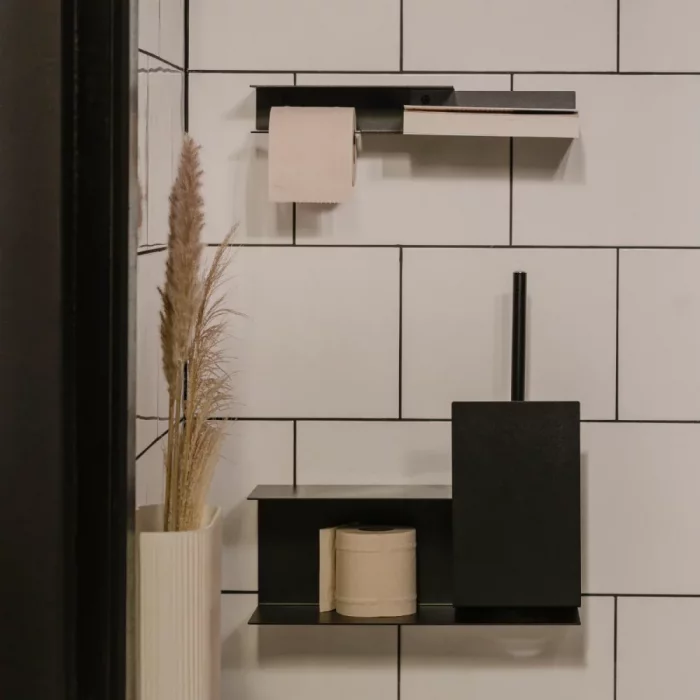 Kovový nástenný držiak na toaletný papier Berno čierny - Veľkosť: M - ľavý variant