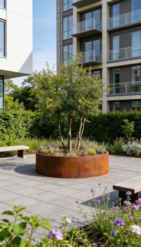 Cortenový vyvýšený záhon kulatý