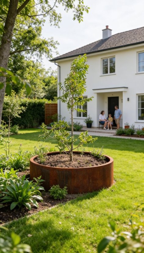 Cortenový vyvýšený záhon kulatý