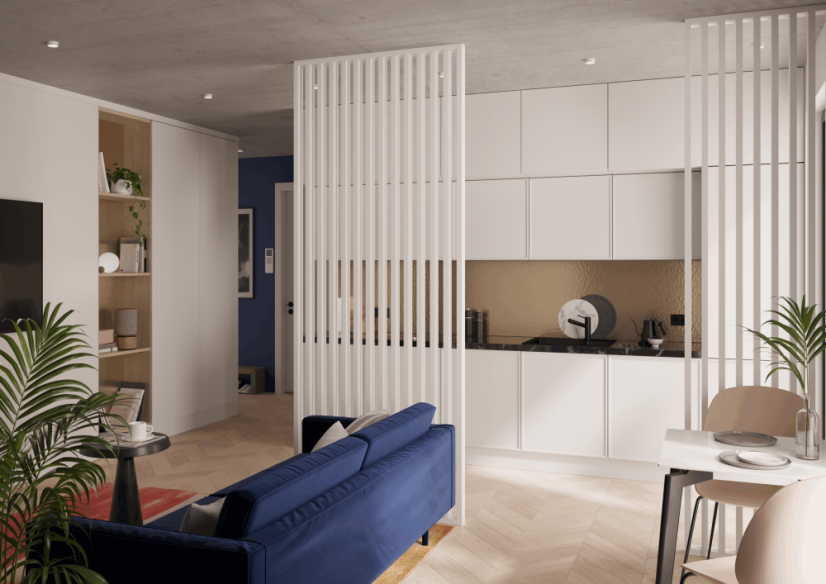 Lamelová dělící stěna, kompletní sada, výška a šířka dle výběru, bílý mat