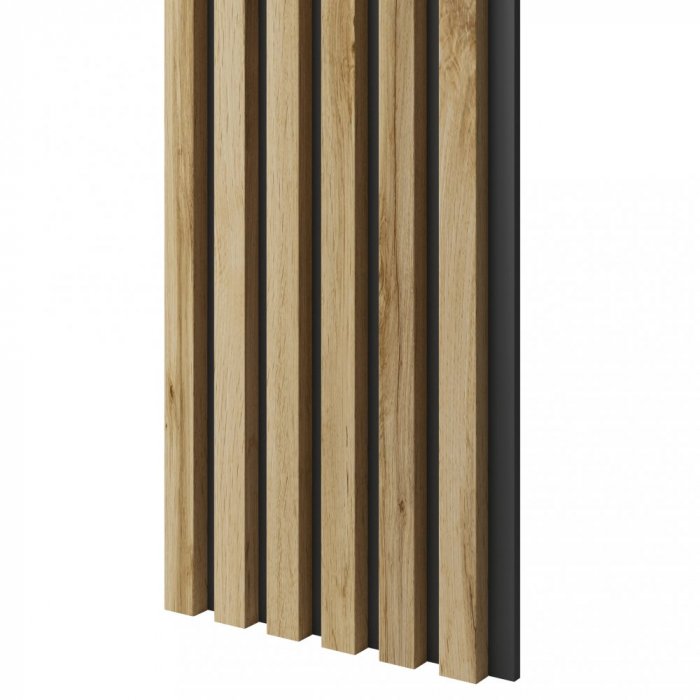 Akustický panel, podklad MDF deska, úzká lamela, dub Wotan, 30x275 cm