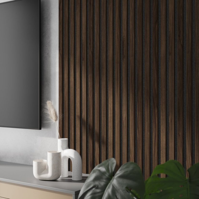 Akustický panel, Ořech, černý filc, 30x275 cm