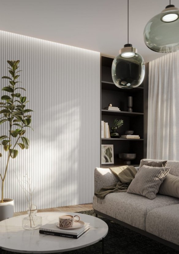 Designový obkladový panel s lamelami MINI, bílý mat, 12,3 x 275 cm