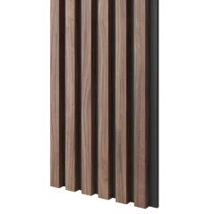 Akustický panel, podklad černá MDF deska, úzká lamela, dýha Americký ořech, 30x275 cm