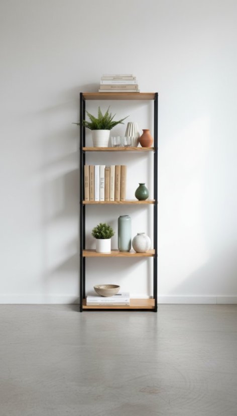 Regál Tower s masívnymi dubovými doskami