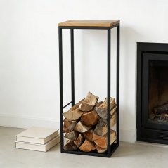 Kovový stojan na dřevo Torre s masivní dubovou deskou