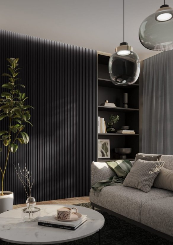 Designový obkladový panel s lamelami MINI, černý mat, 12,3 x 275 cm