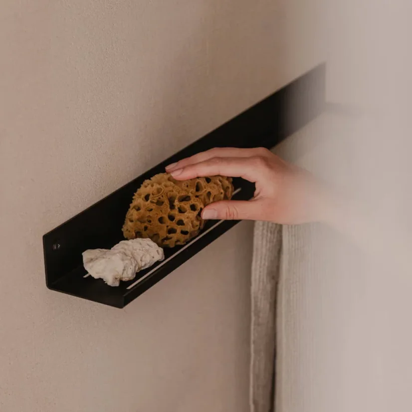 Kovová nástěnná police do koupelny Roma černá - Velikost: L - levá varianta