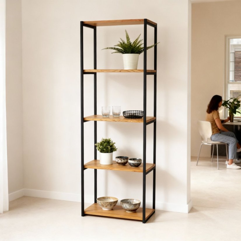 Regál Tower s masívnymi dubovými doskami