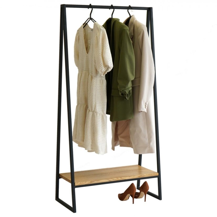 Kovový stojan na oblečenie Vito s masívnou dubovou doskou