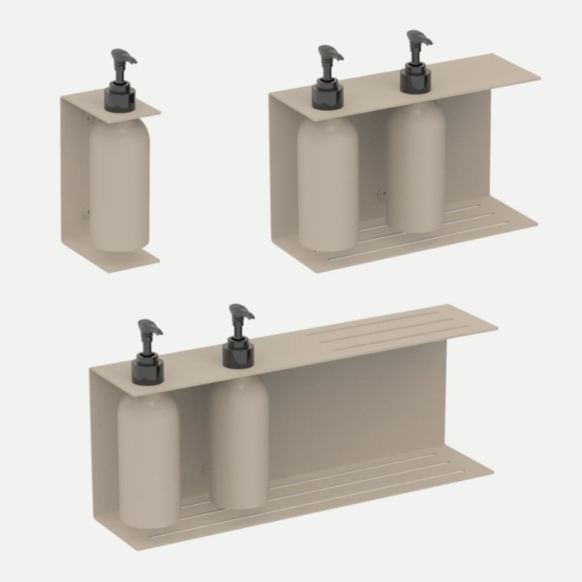 Kovový nástěnný držák s lahví a pumpičkou do koupelny Palermo pískově šedý