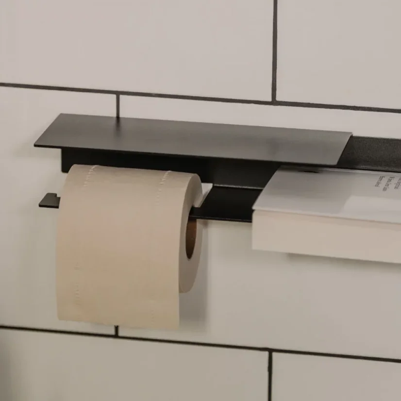 Kovový nástěnný držák na toaletní papír Berno černý - Velikost: S - levá varianta