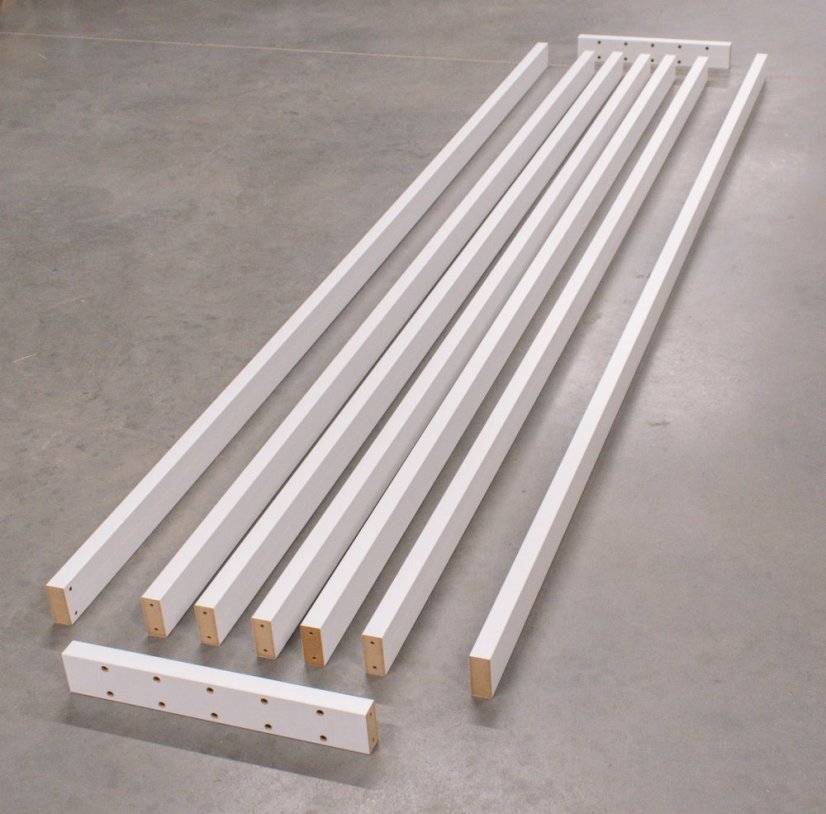 Lamelová dělící stěna, kompletní sada, výška a šířka dle výběru, bílý mat - Šířka lamelové dělící stěny: 219 cm