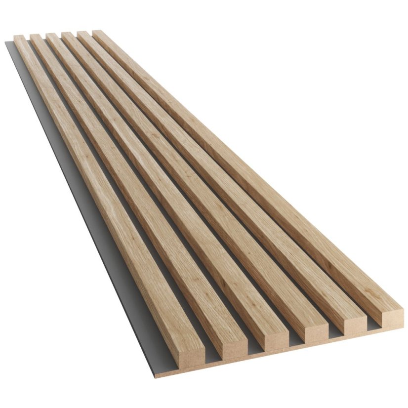 Akustický panel, podklad MDF deska, úzká lamela, dub Natura, 30x275 cm