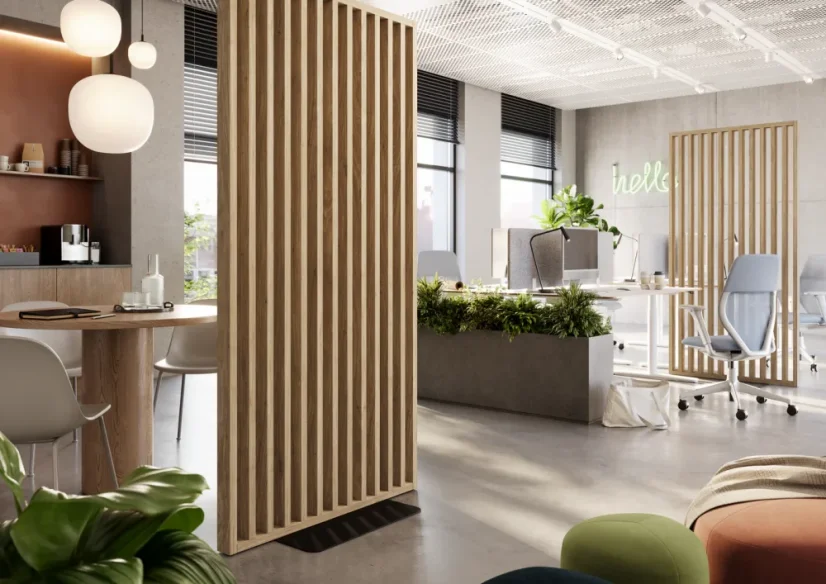 Samostatně stojící lamelová dělící stěna se základnou, kompletní sada, dub Natura