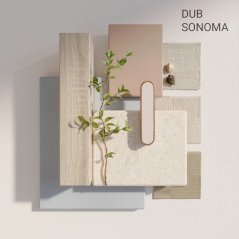 Akustický panel, podklad bílá MDF deska, úzká lamela, dub Sonoma, 30x275 cm