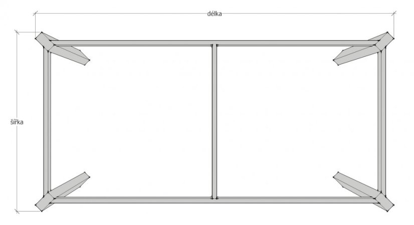 Podnožie k jedálenskému stolu Slant s podperami - Pôdorysné rozmery konštrukcie: 1600 x 700
