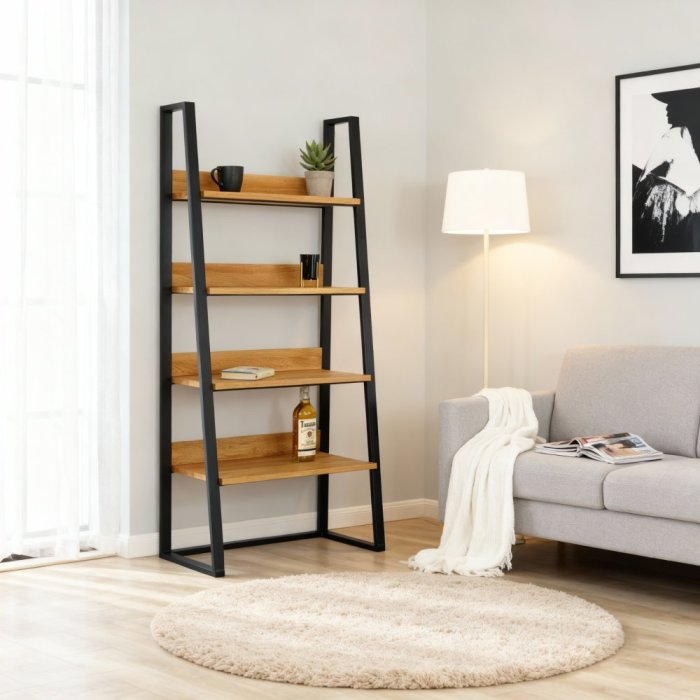 Knihovna Tuco s masivními dubovými deskami