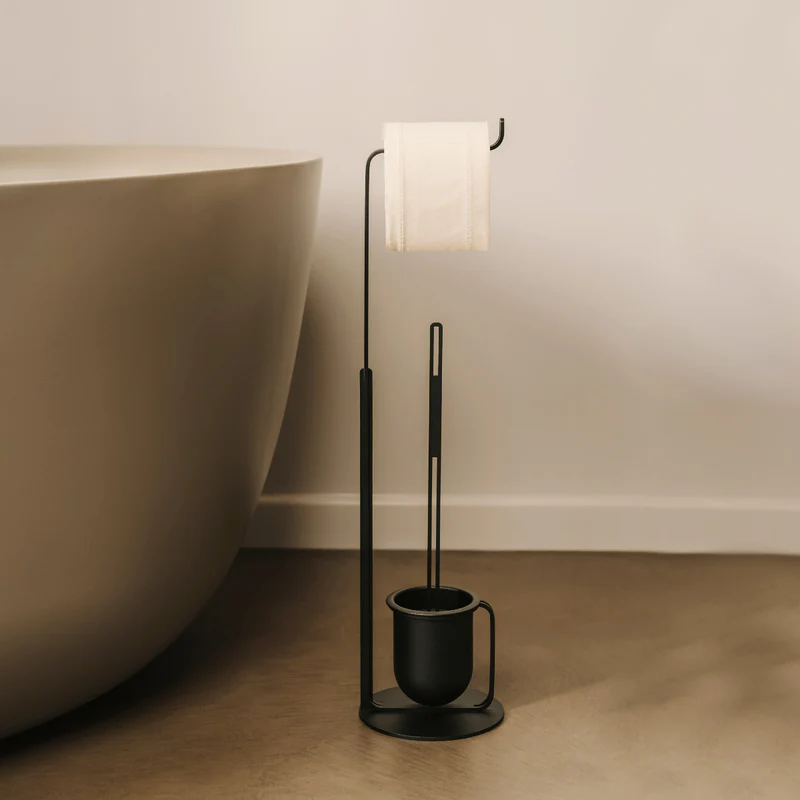 Kovový samostatne stojaci držiak toaletného papiera so štetkou Monaco