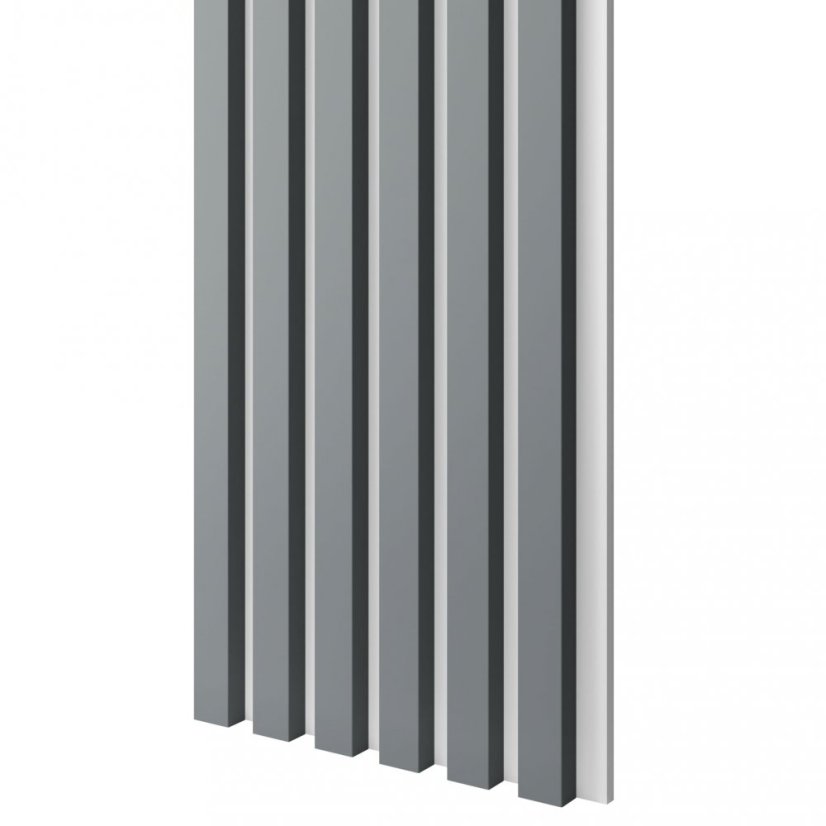 Akustický panel, podklad bílá MDF deska, úzká lamela, grafit, 30x275 cm