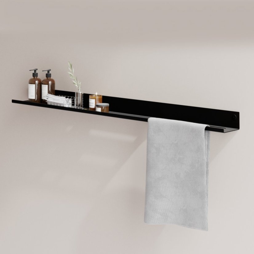 Kovová nástěnná police do koupelny Roma černá - Velikost: L - levá varianta