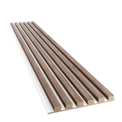 Akustický panel, podklad bílá MDF deska, úzká lamela, dýha Americký ořech, 30x275 cm