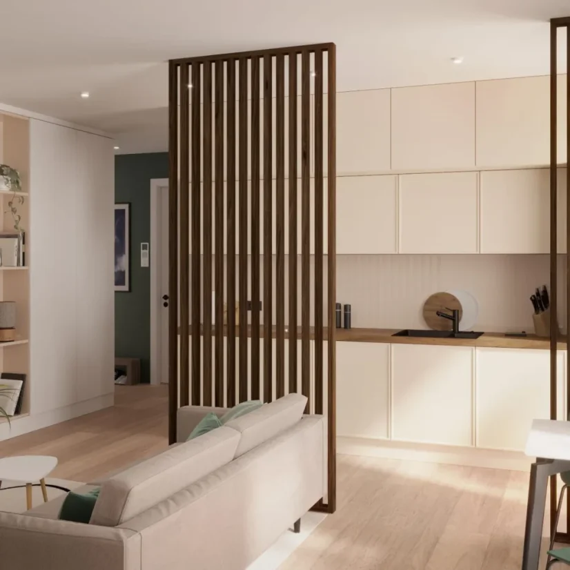 Lamelová dělící stěna, kompletní sada, výška a šířka dle výběru, ořech