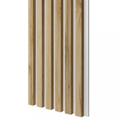 Akustický panel, podklad bílá MDF deska, úzká lamela, dub Wotan, 30x275 cm