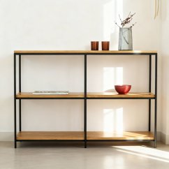 Kovový regál Trio s masívnymi dubovými doskami