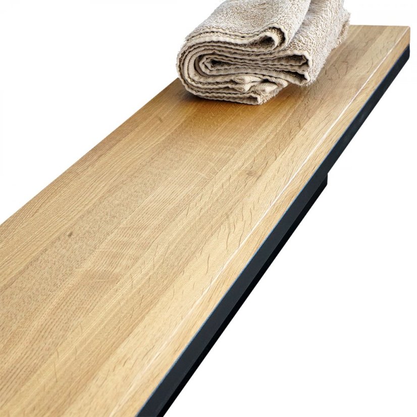 Nástenná polica s dubovou masívnou doskou do šatní a kúpeľní