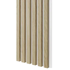 Akustický panel, podklad bílá MDF deska, úzká lamela, Evropský dub, 30x275 cm