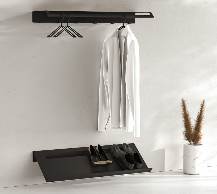 Nástenná kovová polica na topánky Torino čierna - Veľkosť: L