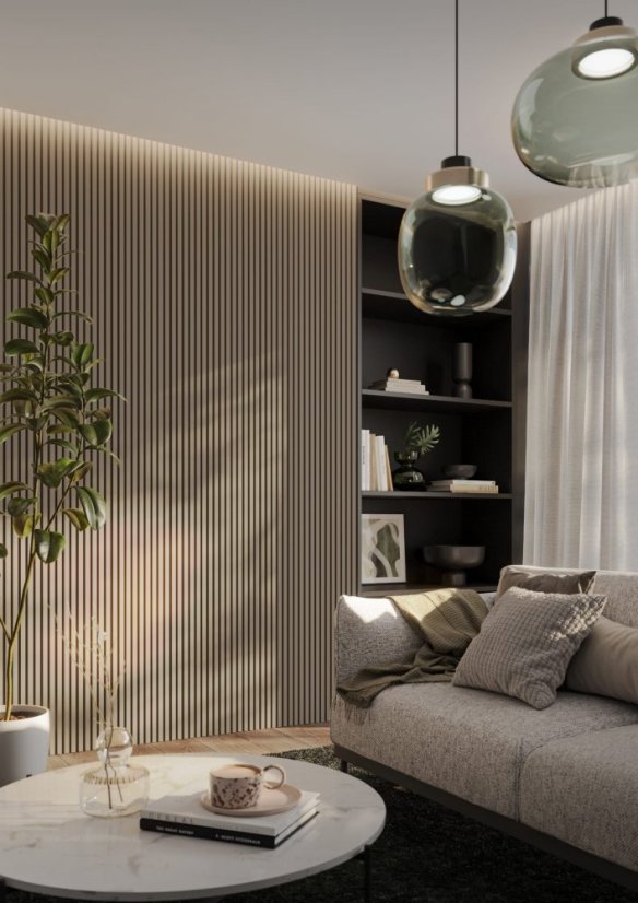 Designový obkladový panel s lamelami MINI, pískově béžová, 12,3 x 275 cm