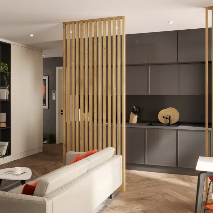 Lamelová dělící stěna, kompletní sada, výška a šířka dle výběru, dubová dýha