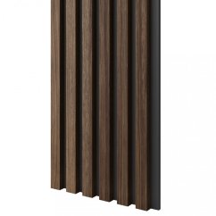 Akustický panel, podklad MDF deska, úzká lamela, ořech, 30x275 cm