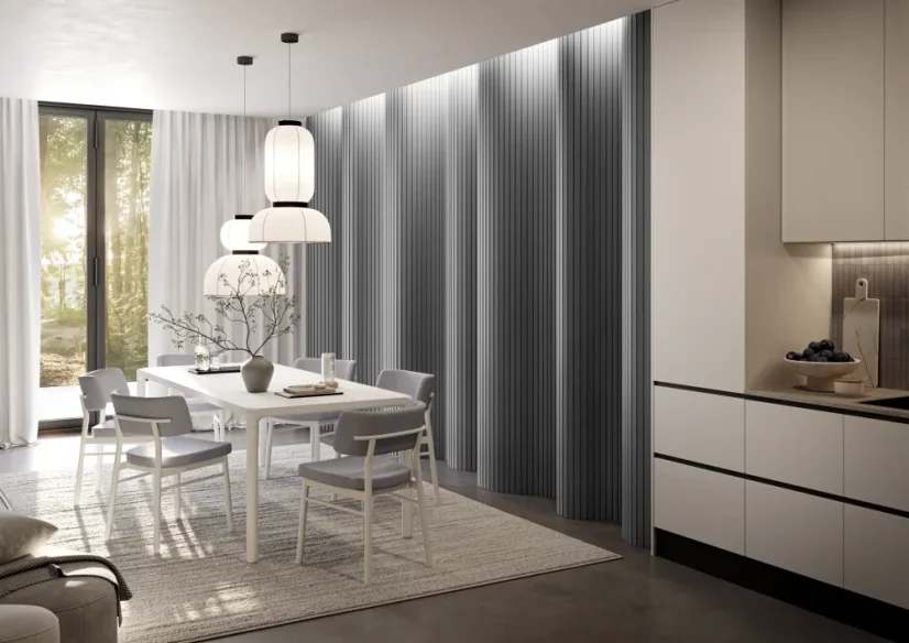 Obkladový panel PUZZLE pro zakřivené stěny, 4,6 x 275 cm, Grafit