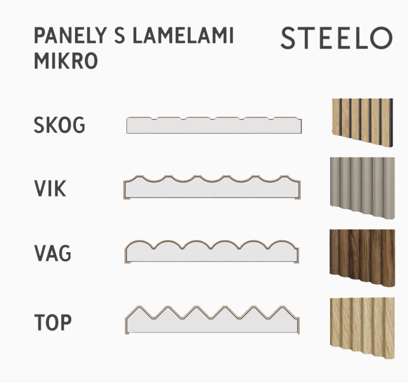 Designový panel s mikrolamelami, tvar Vik, černý mat, 12x275 cm