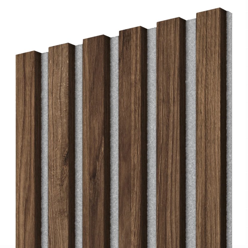 Akustický panel, Ořech, šedý filc, 30x275 cm