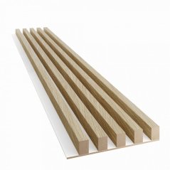 Akustický panel, podklad bílá MDF deska, široká lamela, Evropský dub, 30x275 cm